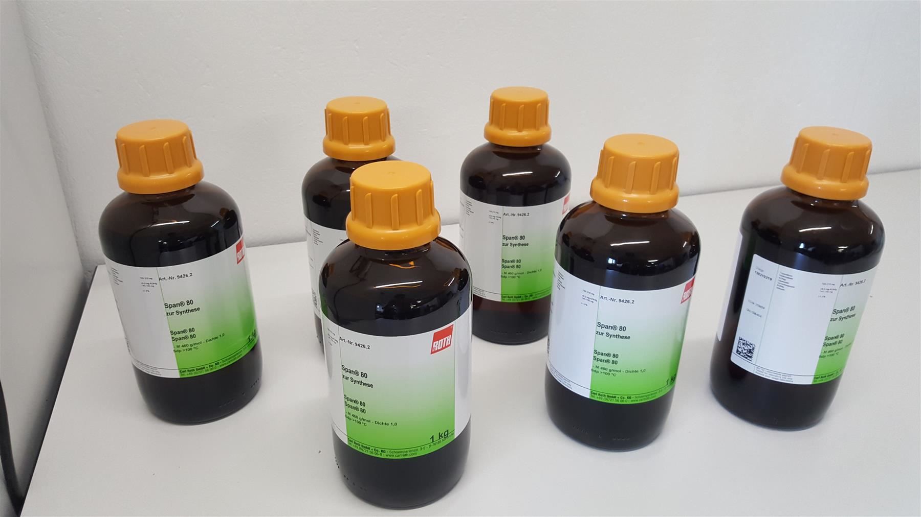 Accessori da laboratorio: 6x1KG Span 80 zur Synthese – Usato da Niederdorf venduto da LeptonAG_Labor 3