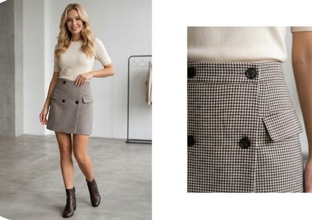 Jupe Claudie Pierlot, taille 38, motif pied-de-poule chic