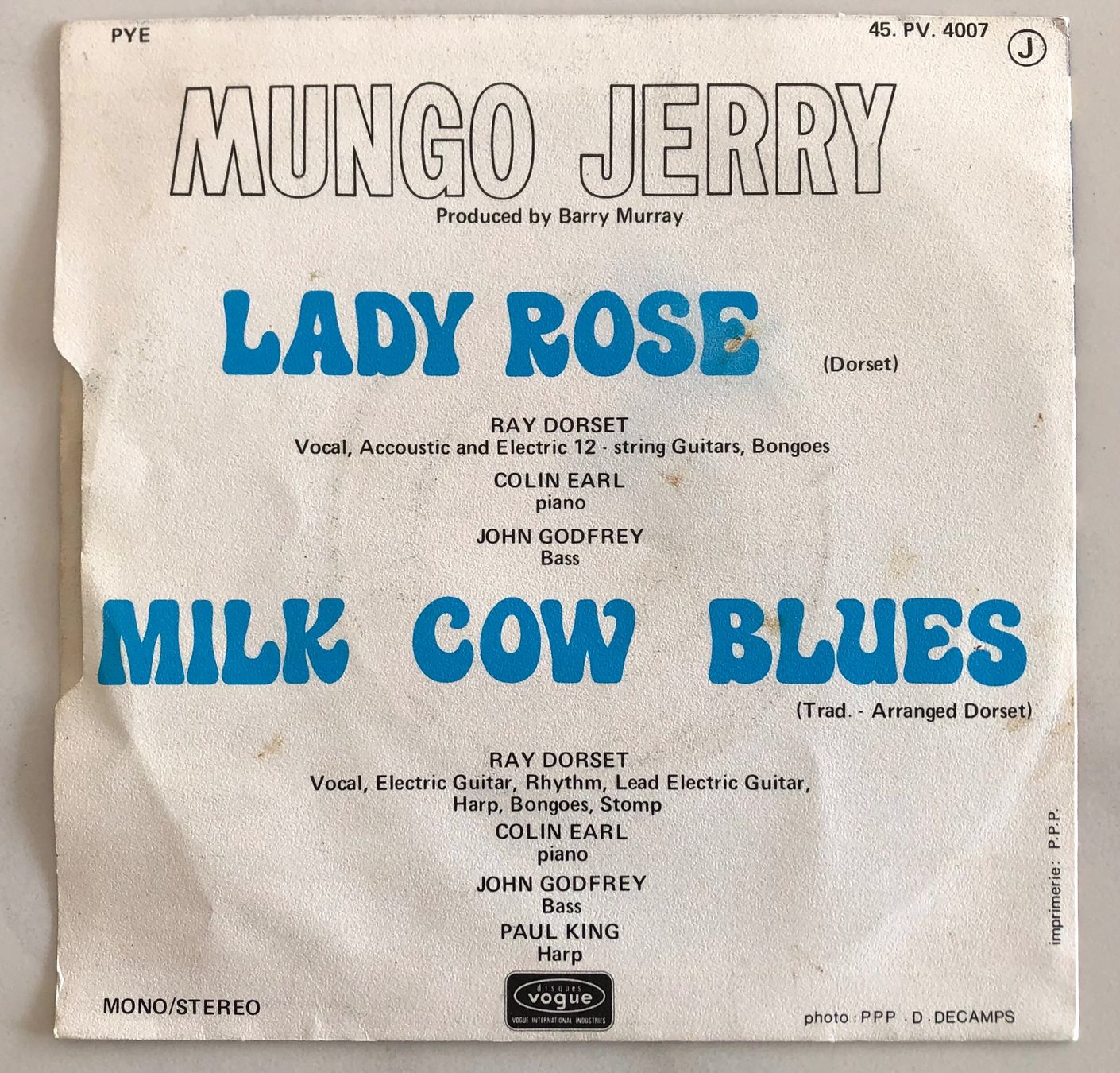 Dischi in vinile: MUNGO JERRY - LADY ROSE – Usato da Poliez-Pittet venduto da Newtown-Records 1
