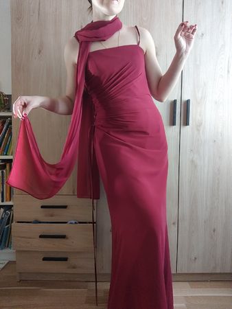 burgundy Wine Dress with Scarf S-M  - Perfect Outfit!