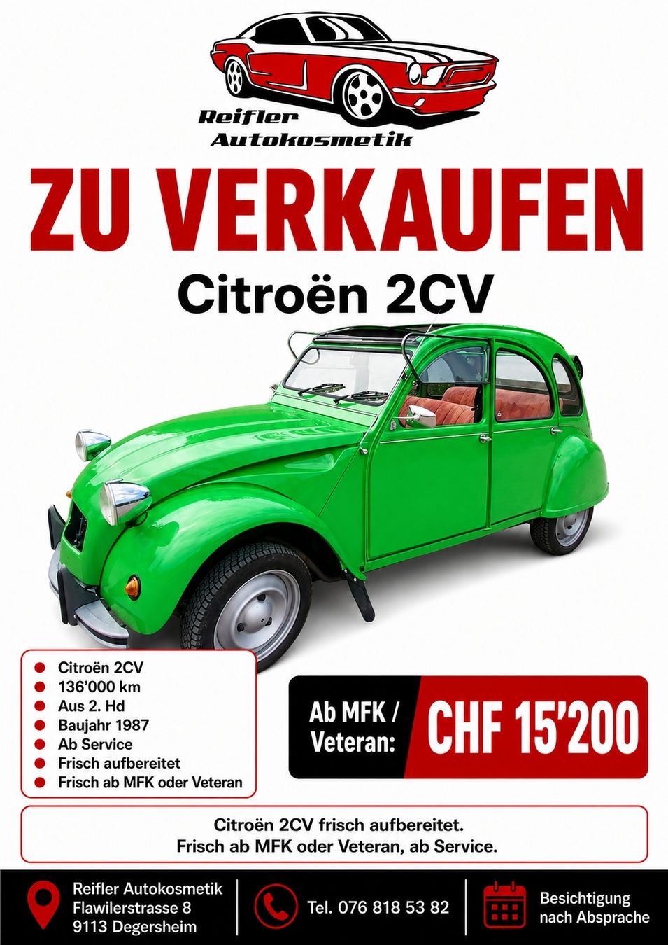 Citroën Automobili: Citroen 2CV Ente Grün – Usato da Degersheim venduto da ReiflerAutokosmetik