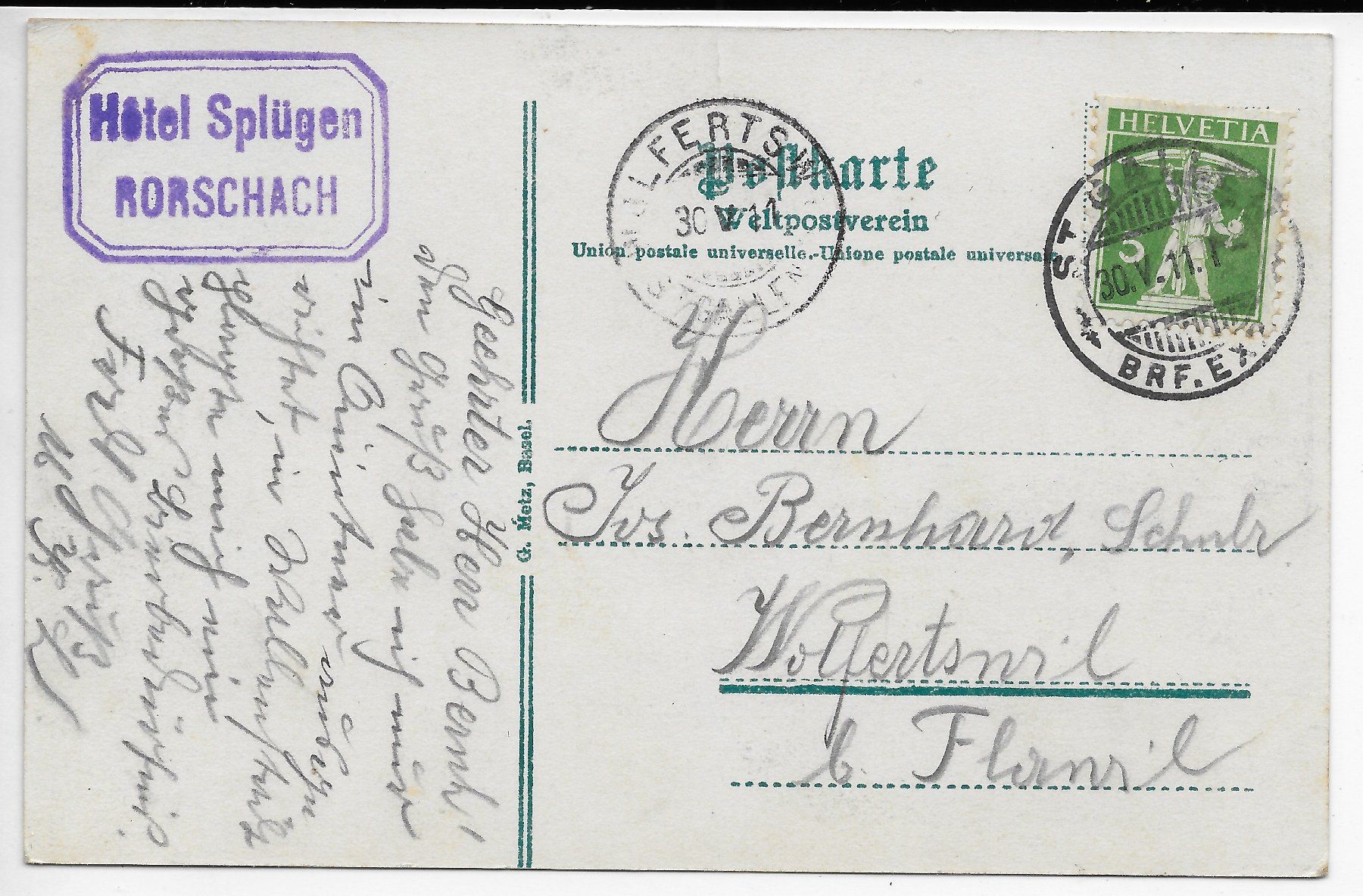 Cartoline postali: Rorschach Mariabergstrasse um  1911 – Usato da Hefenhofen venduto da Richsalz 1