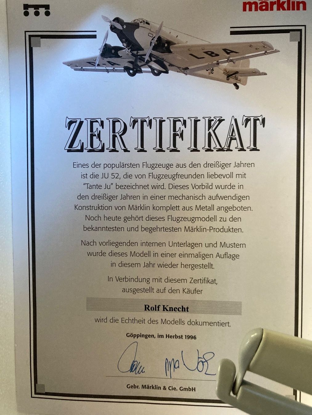 Märklin Kits de montage: Flugzeugmodell – D'occasion à Rotkreuz par uszn 2