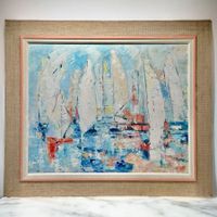 HERBERT GIRARDET - peinture huile sur toile "Port de Morges"