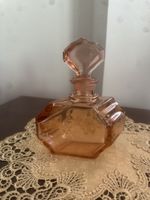 Antike Art-Deco-Parfümflasche aus rosa Glas, geometrisches D