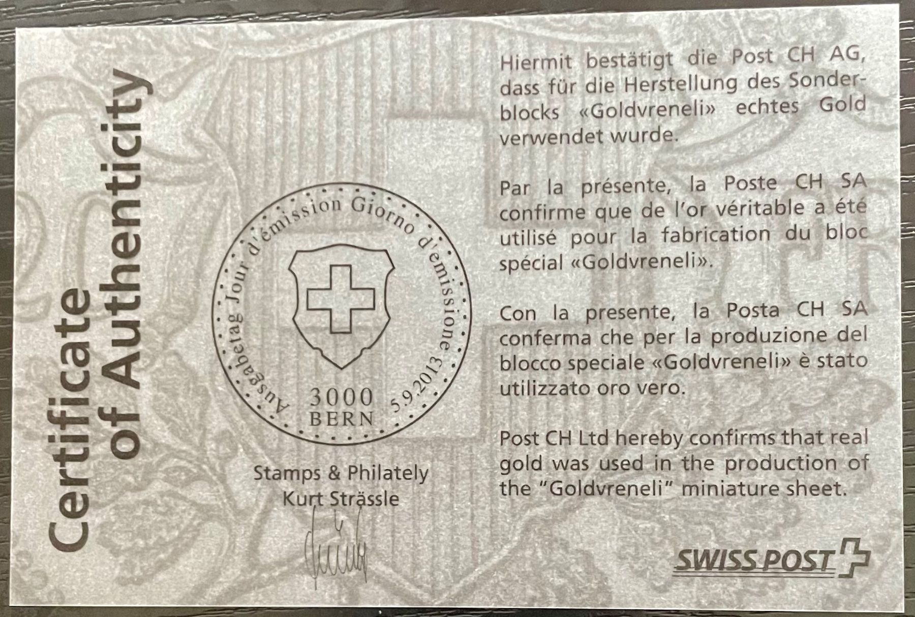 Tous les timbres: Sonderblock Goldvreneli – Neuf (Voir description) à Bern par schm1969 1