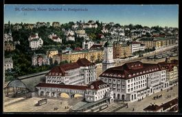 AK St. Gallen, Neuer Bahnhof und Postgebäude aus der Vogelsc