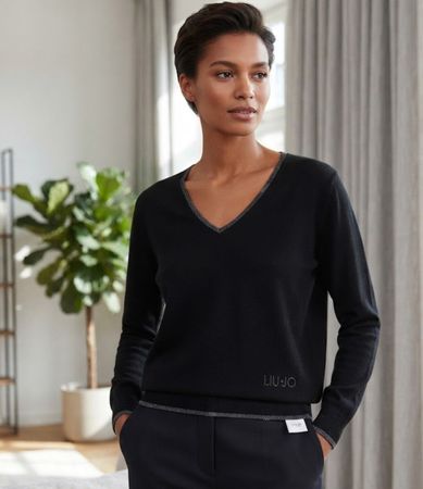 Pull femme Liu Jo noir col en V détails brillants