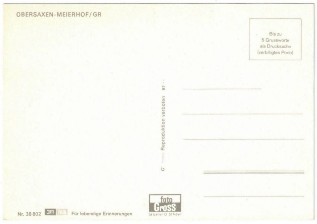 Cartoline postali: Obersaxen - Sessellift Meierhof – Usato da Binningen venduto da Mountainrider 1