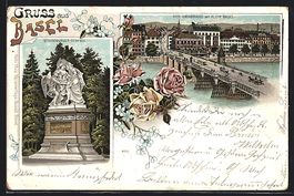 Litho Basel, Alte Rheinbrücke mit Klein