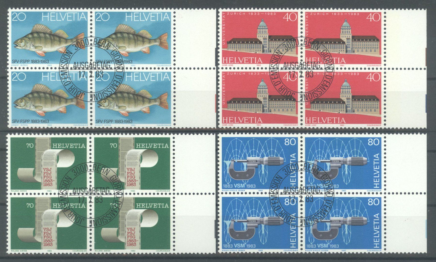 Tutti i francobolli: 1983, Sonderpostmarken, Viererblöcke, ET – Usato da Willisau venduto da Vollstempel