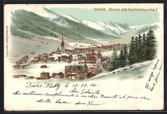 Ansichtskarten: Winter-Lithographie Davos, Wo ist die Sc – Gebraucht aus Berlin von bartko-reher