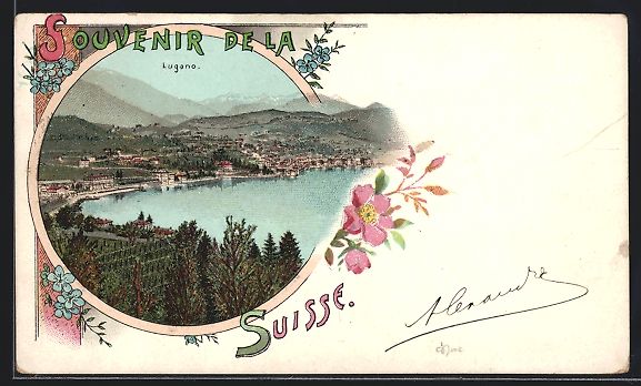 Ansichtskarten: Litho Lugano, Stadtansicht mit See und B – Gebraucht aus Berlin von bartko-reher