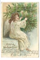 Fröhliche Weihnachten - Engel  Christbaum - Präge-Litho 1905