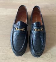 DANIELE LEPORI Mocassins cuir noir vernis écailles 40