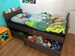 Kinderbett Massivholz 90x200 mit Matratze und Schubladen