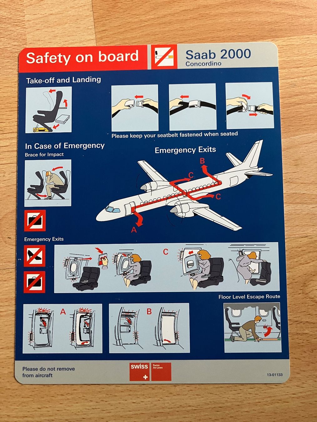 Swissair Documenti: Swiss Saab 2000 Safety card – Usato da Zürich venduto da Classic_Collection_Zurich