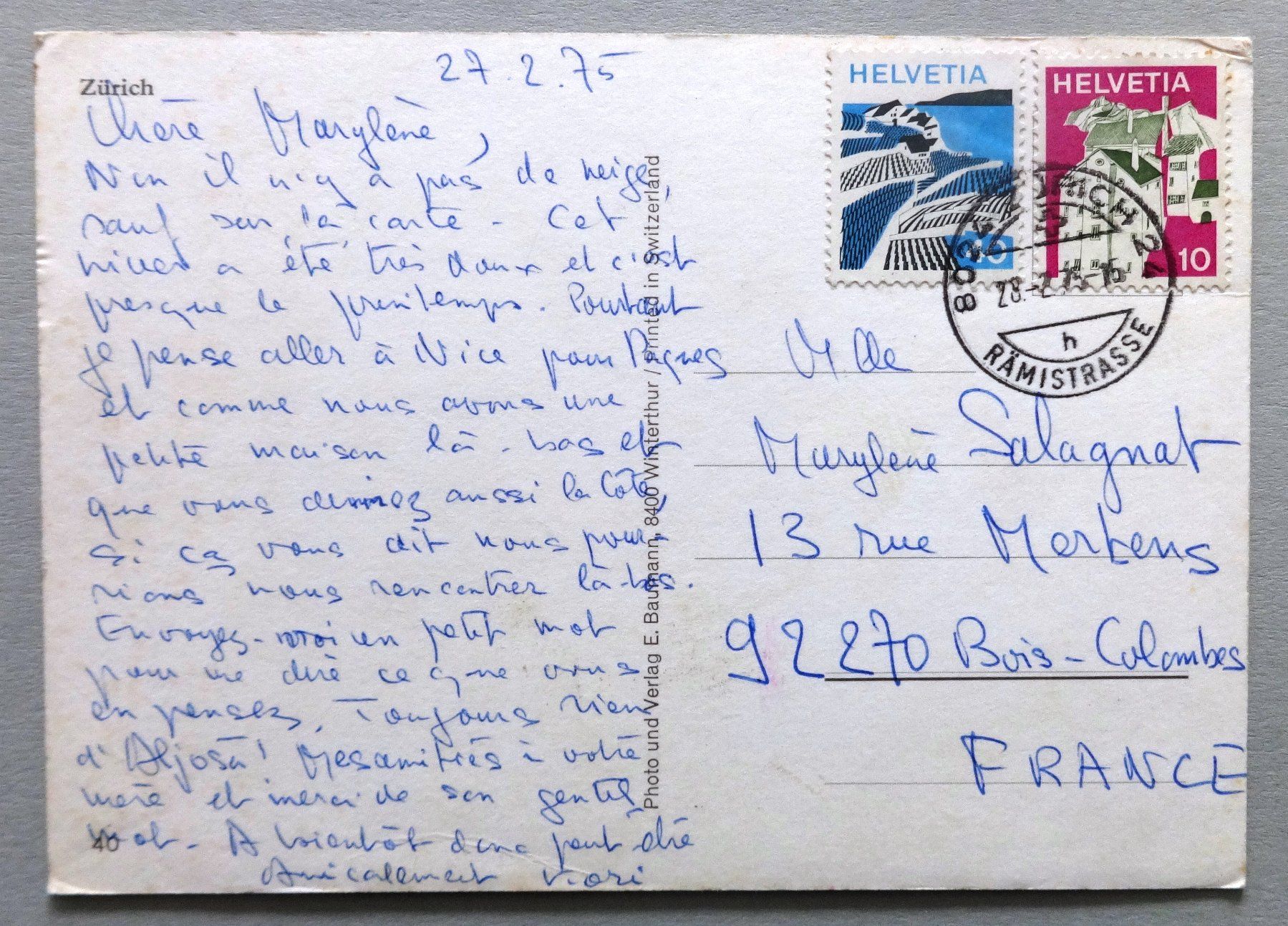 Cartes postales: Zürich – Défectueux à Fétigny par Billy2miny 1