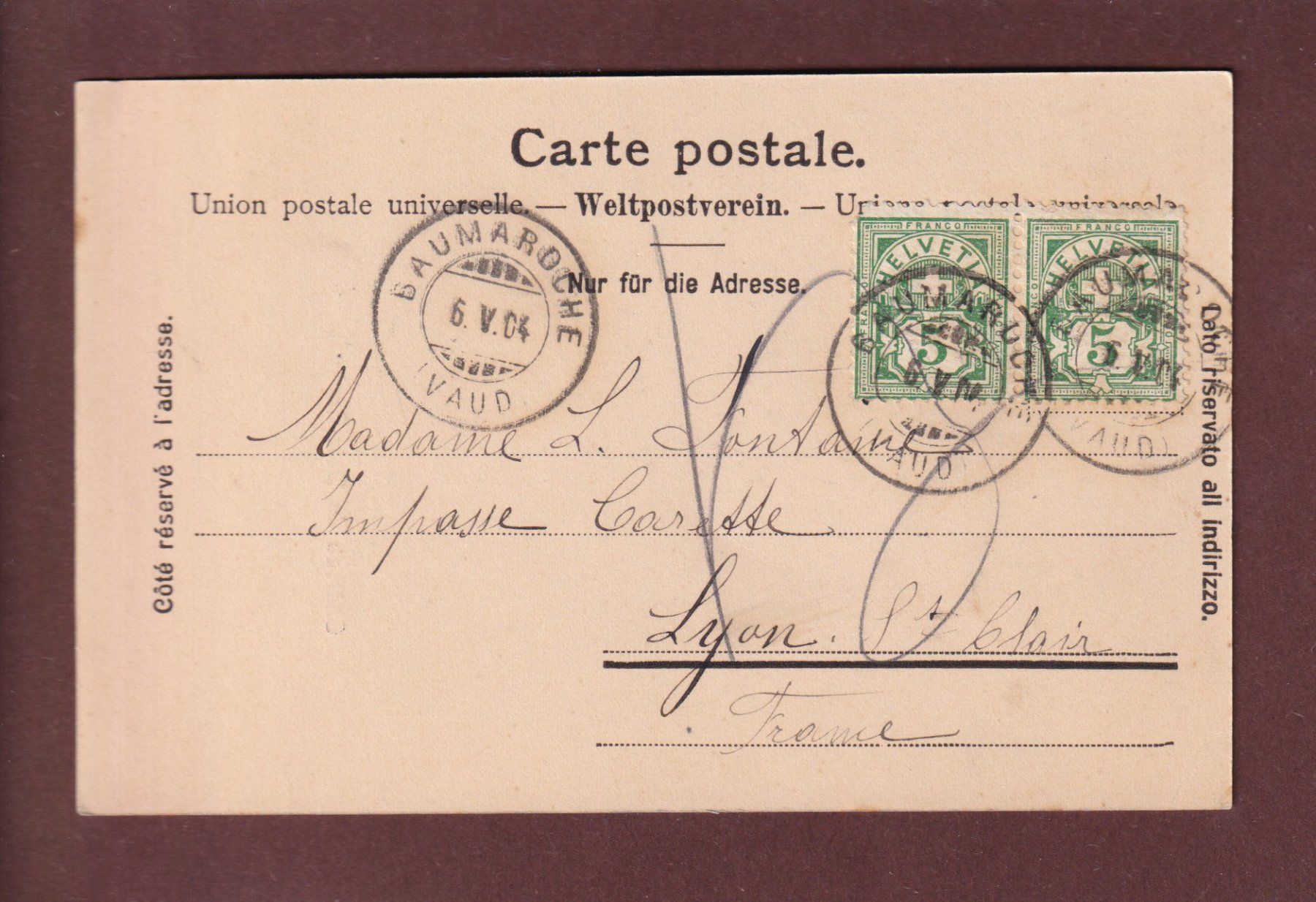 Cartoline postali: Château de BOIS-BOUGY - 1904 – Usato da Pully venduto da nicecards 1