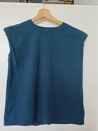 Teal Blue Sleeveless Top - Padded Arms - 95% Cotton 