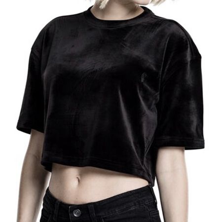 URBAN CLASSICS | Crop Shirt Samt XL | Kurzarmpulli Samtshirt
