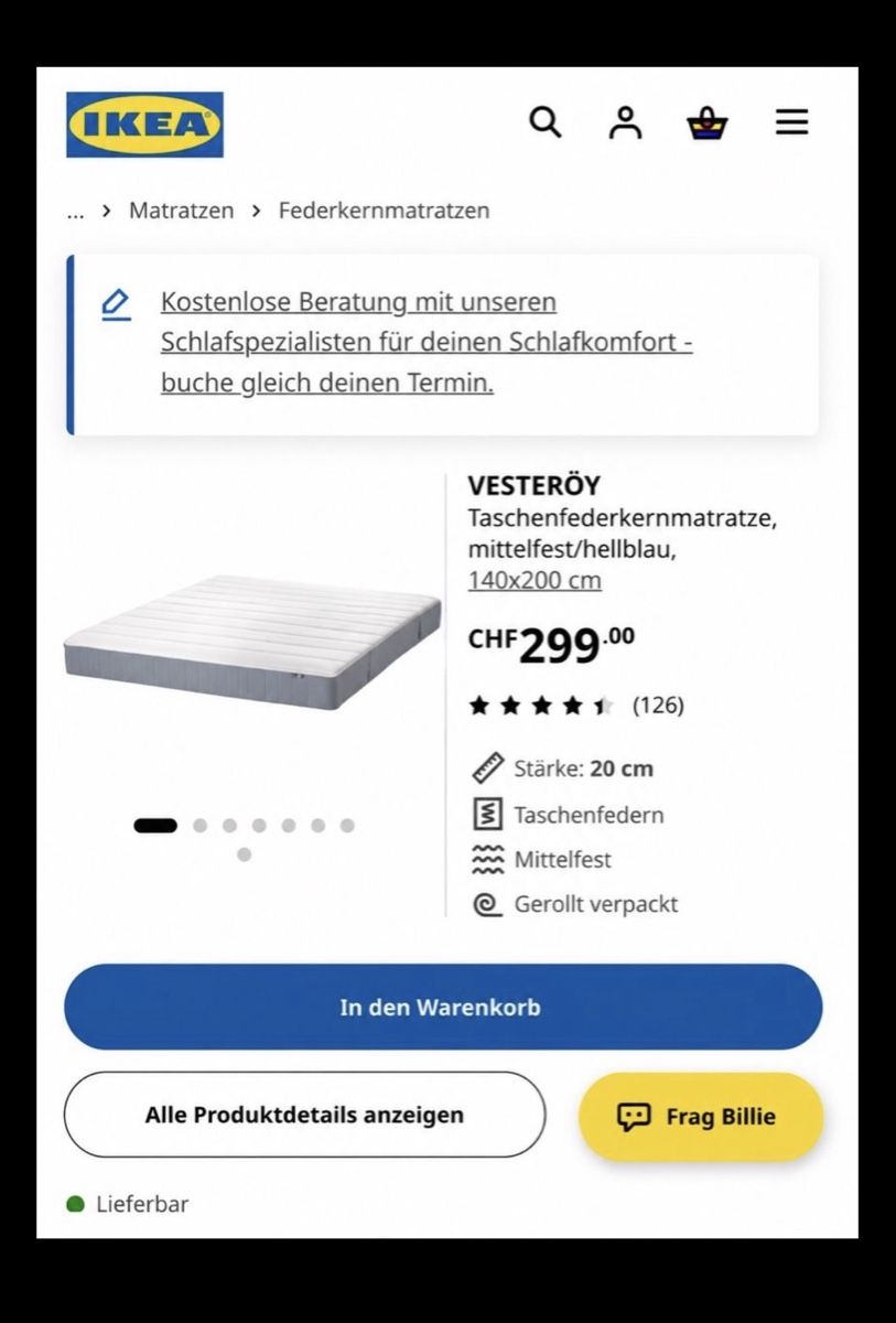 Ikea Materassi: VESTEROY MATRESS PERFECT CONDITION – Usato da Zürich venduto da nma_ls26