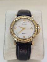 Montre Bulova Quartz - Acier & Doré, Cuir Noir, Date