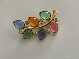 vintage Broche feuille métal doré couleur
