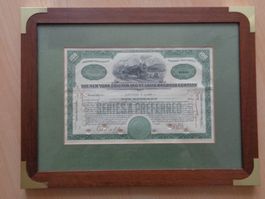 Historische Aktienurkunde New York, gerahmt, Top Zustand!