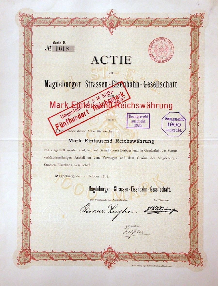 Documenti: Magdeburger Strassen-Eisenbahn-Gesellschaft, Magdeburg  1898 – Usato da Solothurn venduto da Sgasche