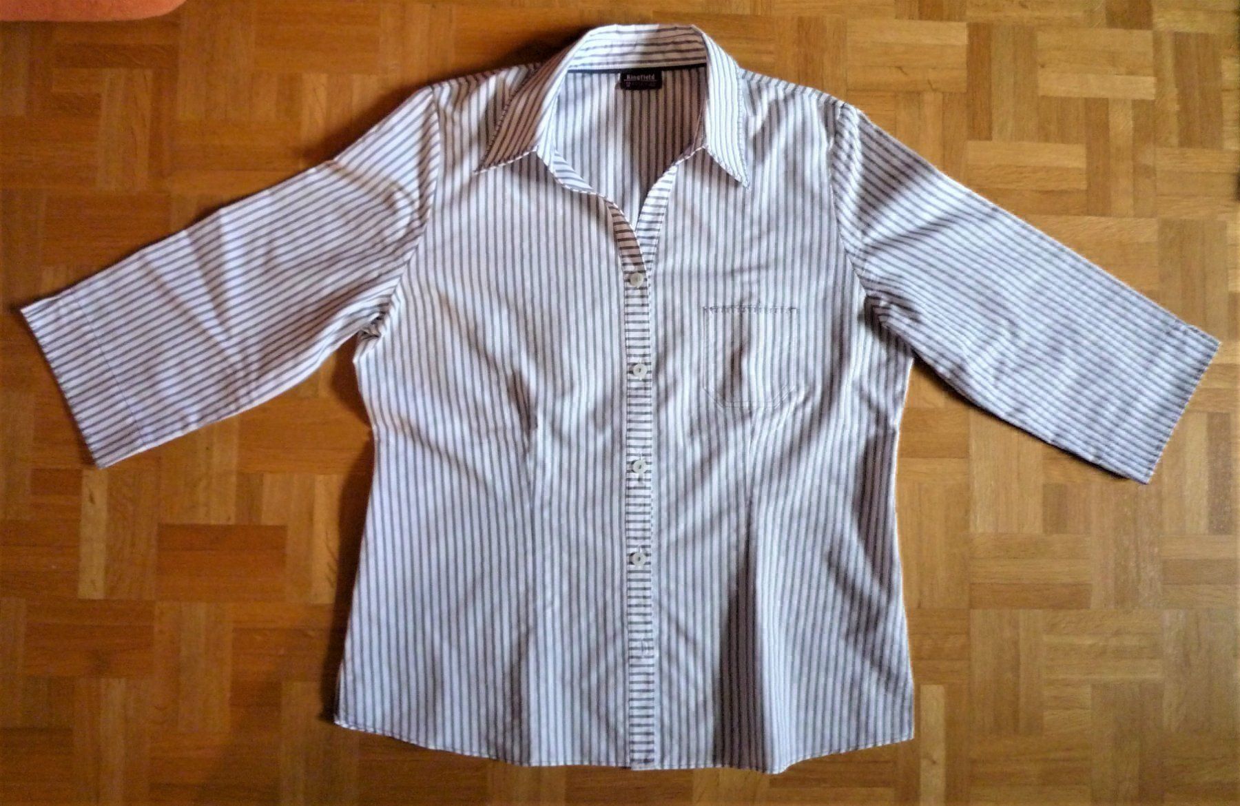 Camicette: Bluse, weiss mit grauen Streifen – Usato da Rafz venduto da Sonnenblume305
