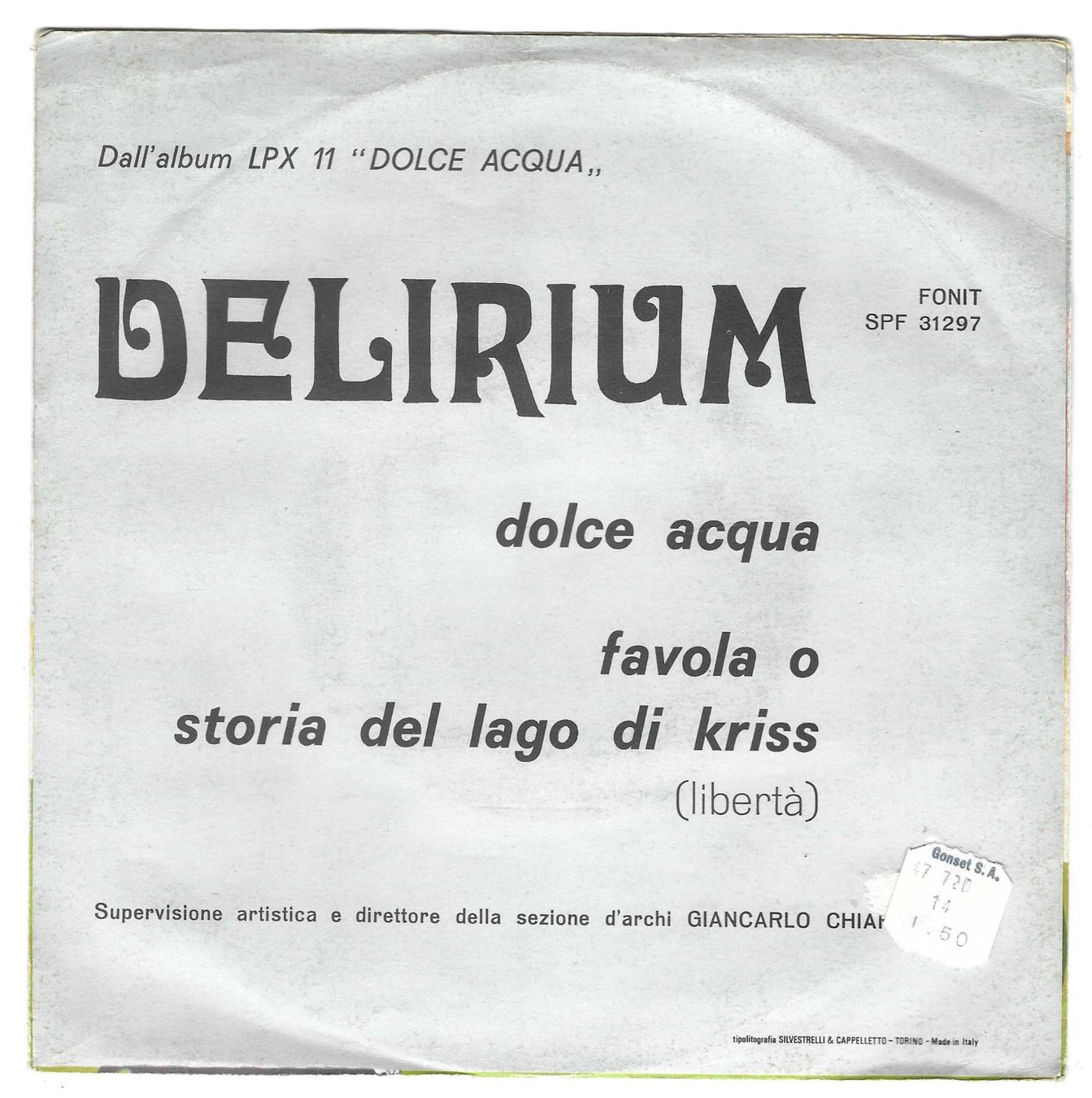 Schallplatten: DELIRIUM  -  DOLCE ACQUA  +  1 – Gebraucht aus Bex von Giorgiob 1