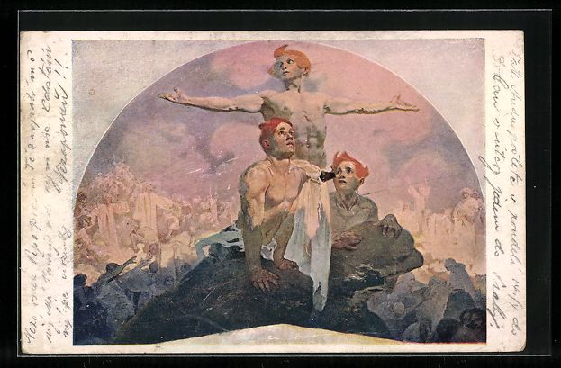 Ansichtskarten: Künstler Alphonse Mucha: Das Erwachen – Gebraucht aus Berlin von bartko-reher