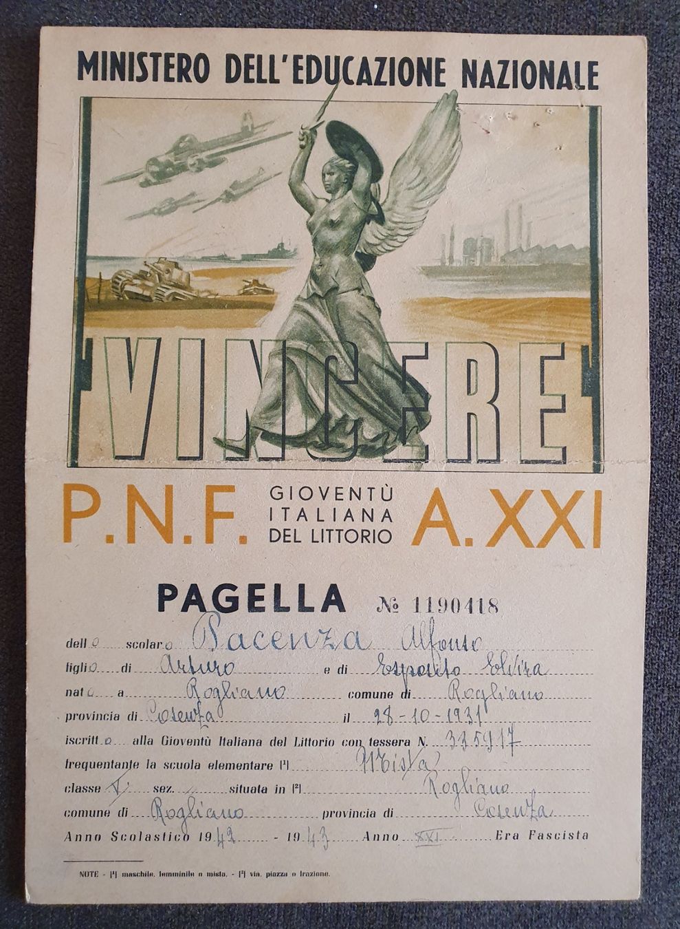 Alle Briefmarken: Pagella scolastisca ventennio WW2 – Gebraucht aus Pregassona von eld_st6b