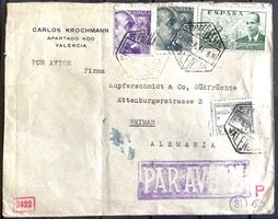 1941 Spanien Flugpost Doppelzensur Valencia -  Weimar DE