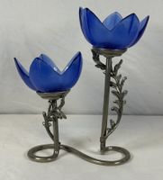 Bougeoirs Jean Goardère étain & verre bleu cobalt