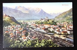 Ansichtkarte Bellinzona Bahnhof - belebt - Feldpost 1916