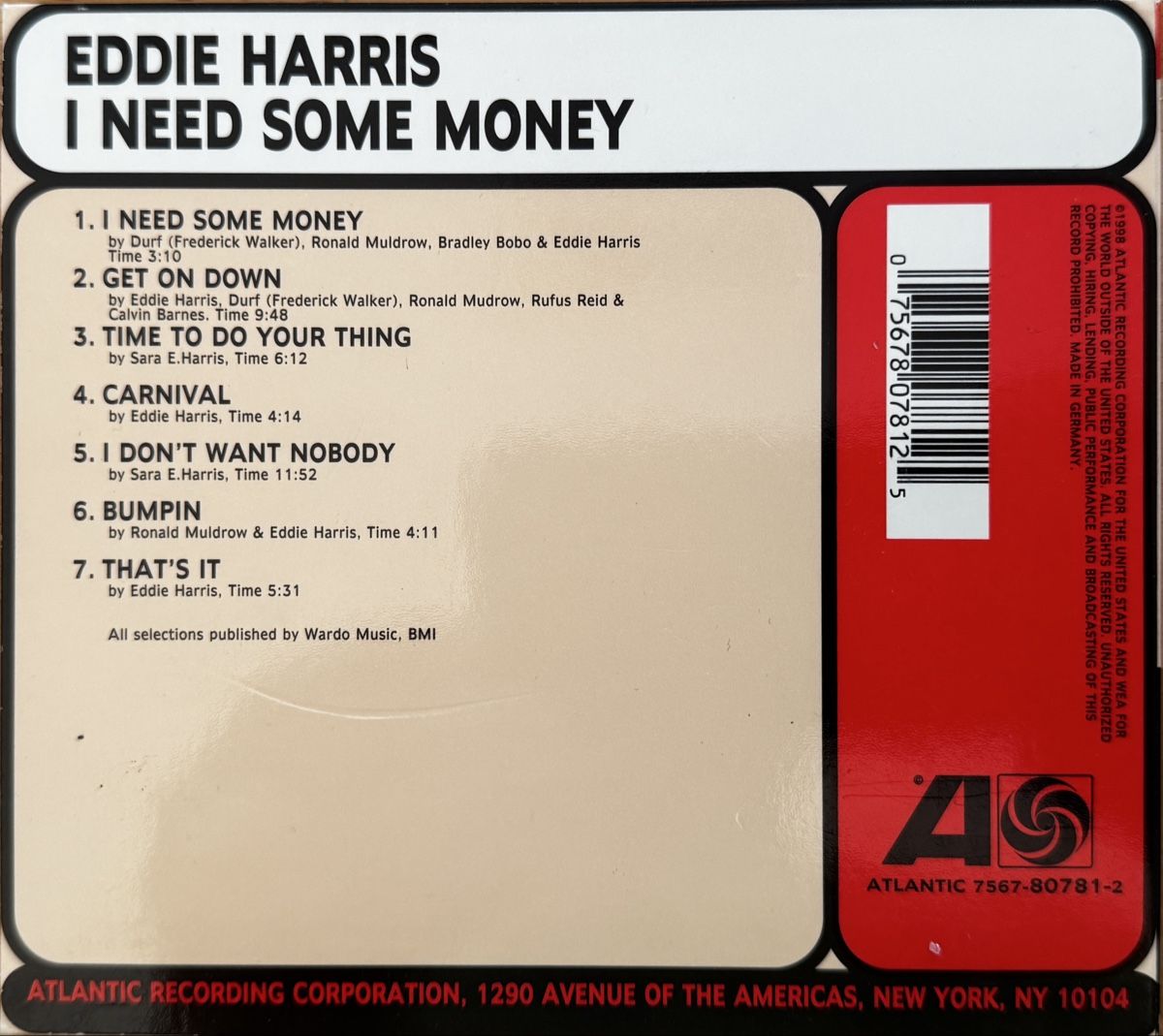 CD: CD Eddie Harris - I Need Some Money – Usato da Zürich venduto da tomakomai 1