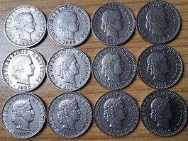 20 Rappen 1885/1938 - magnetisch - Lot 12 Stück!
