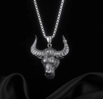 Men necklace Bull Head from stainless steel
