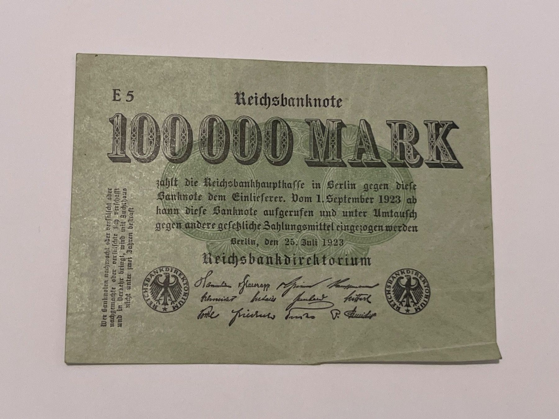 Banconote: 100000 hunderttausend mark juli 1923 – Usato da Hergiswil NW venduto da SLDM