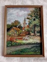 "Wittwer" Original Gemälde Ländliche Szene m. Kirche Vintage