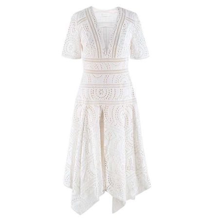 Zimmermann White Broderie Asymmetric Midi Dress Size 1
