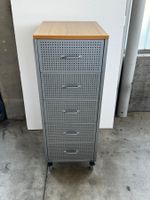 Rollcontainer Metall + Holz grau 5 Schubladen (117x54x44cm)