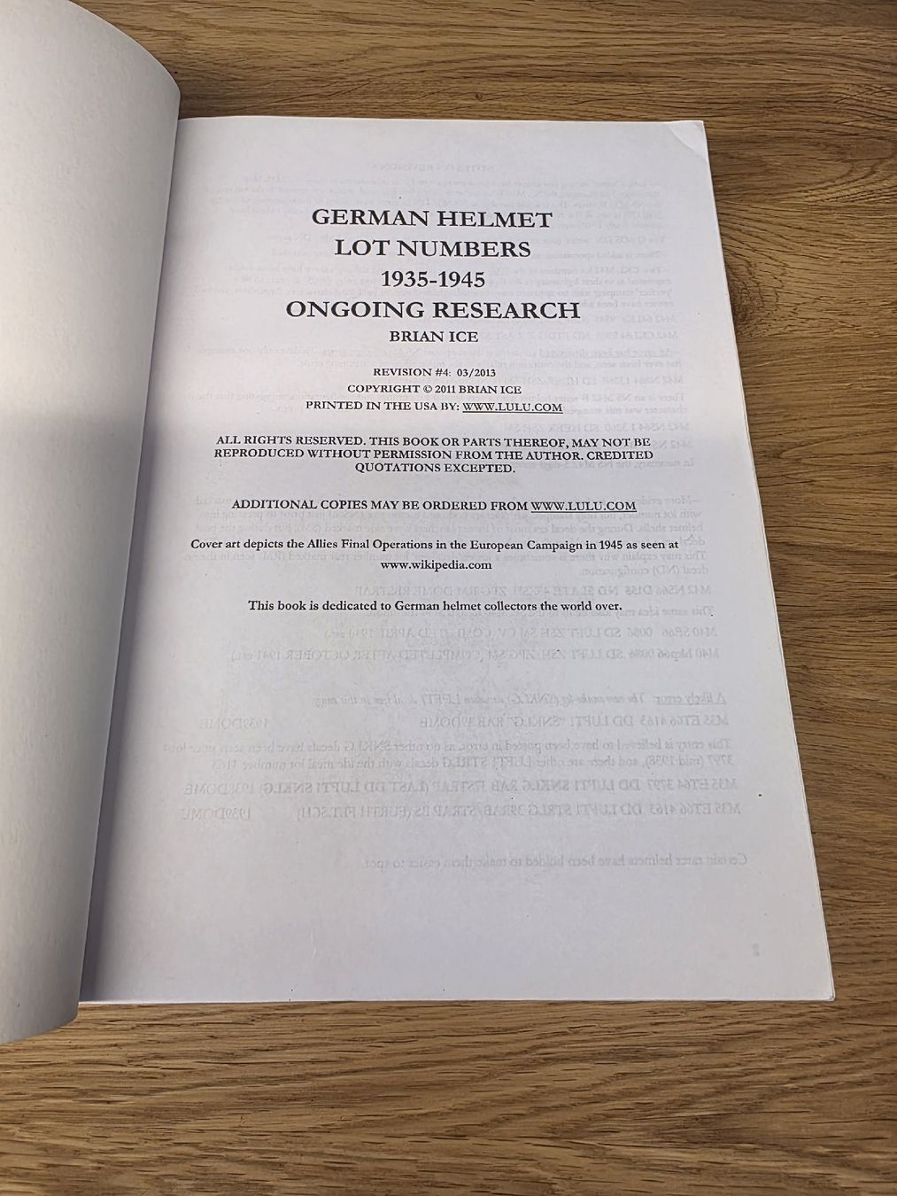 Libri: German Helmet Lot Numbers,Brian Ice – Usato da Winterthur venduto da Eljabanebre 1