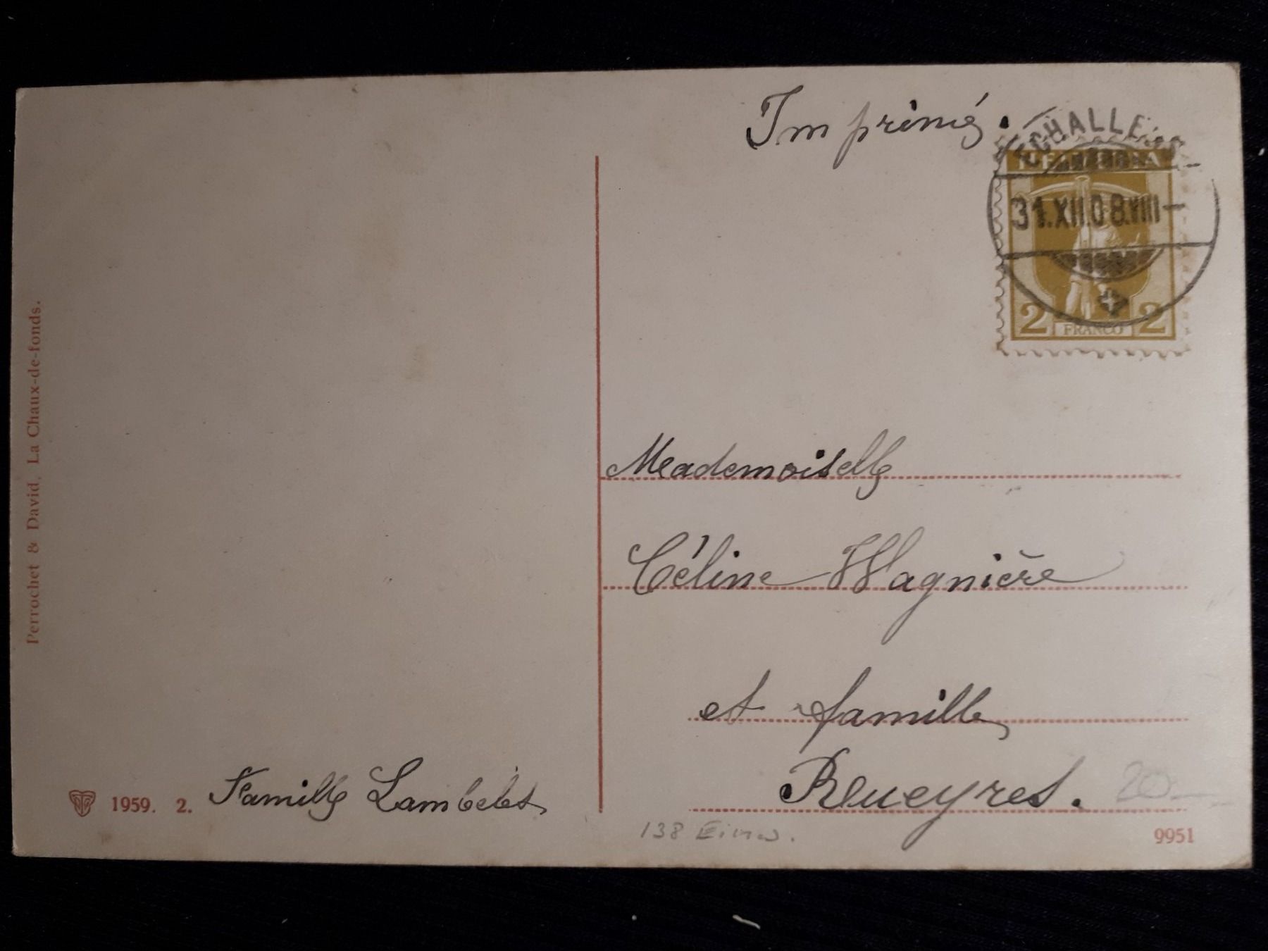 Cartoline postali: ECHALLENS 1908 – Usato da Ponto Valentino venduto da giorgia06 1