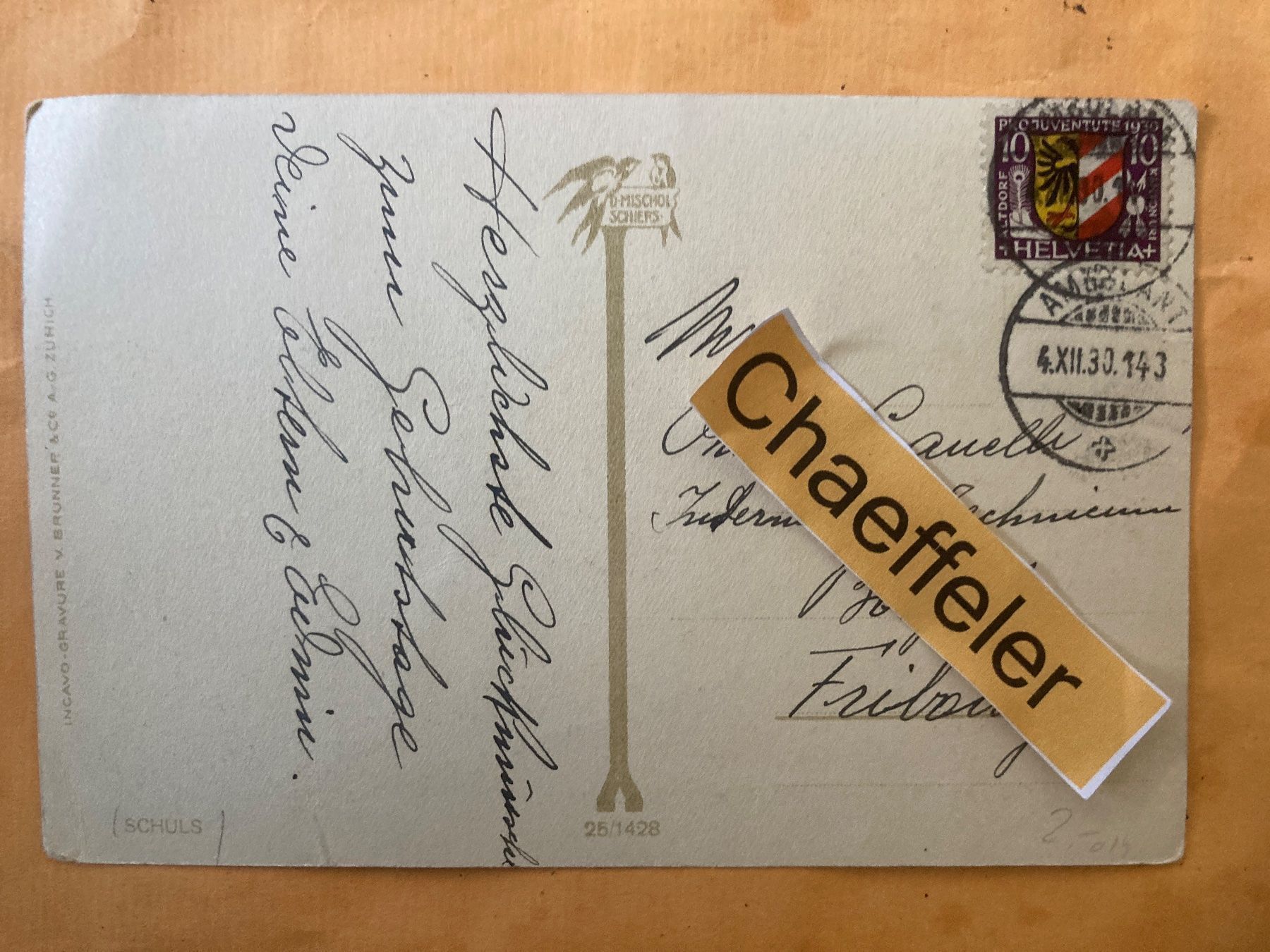 Cartoline postali: 1930 Schuls – Usato da Zürich venduto da Chaeffeler 1