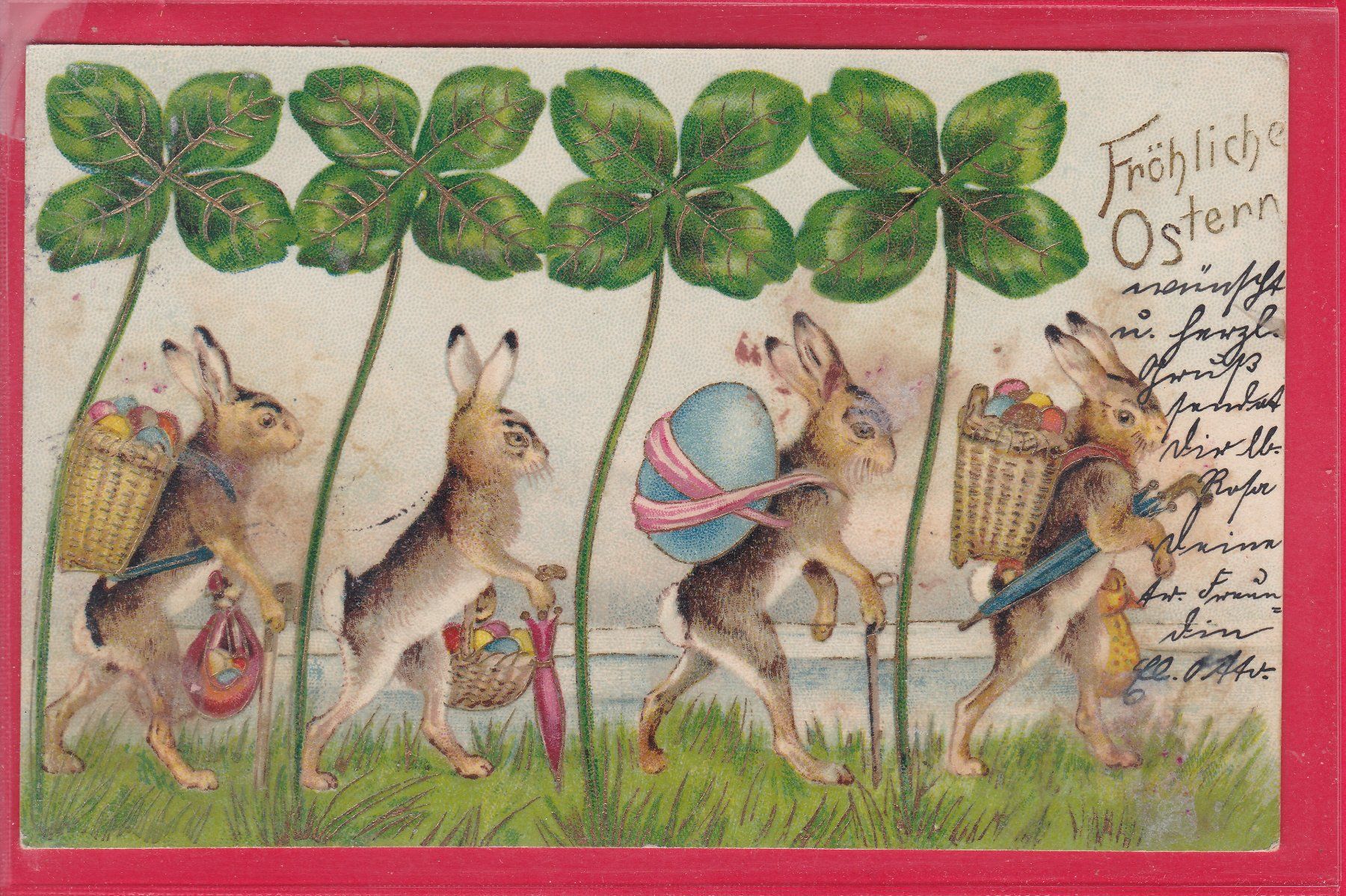 Ansichtskarten: FRÖHLICHE OSTERN, 28.3.1902 – Gebraucht aus Oberrieden von Gebirgsstelze