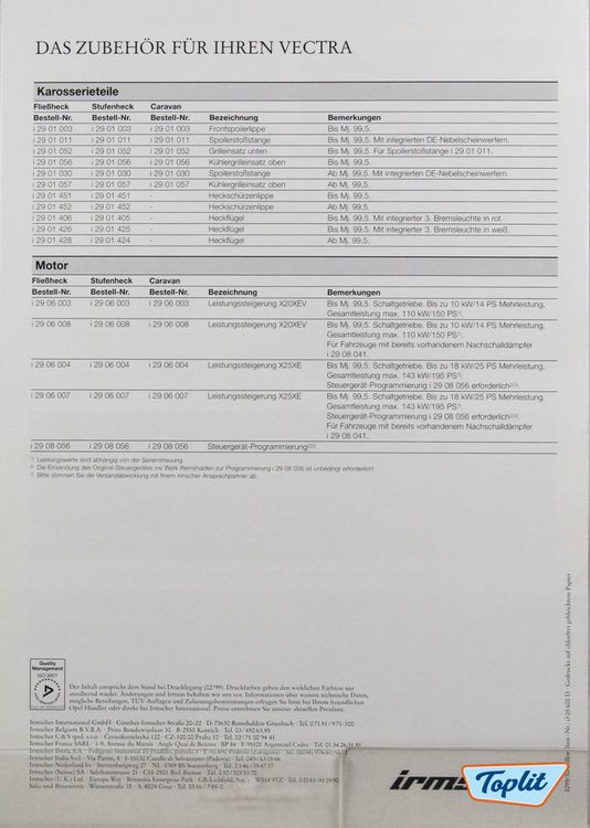 Irmscher Dokumente: ORIGINAL ZUBEHÖR PROSPEKT - IRMSCHER - OPEL ASTRA G - 1999 – Gebraucht aus Unterägeri von Toplit 1