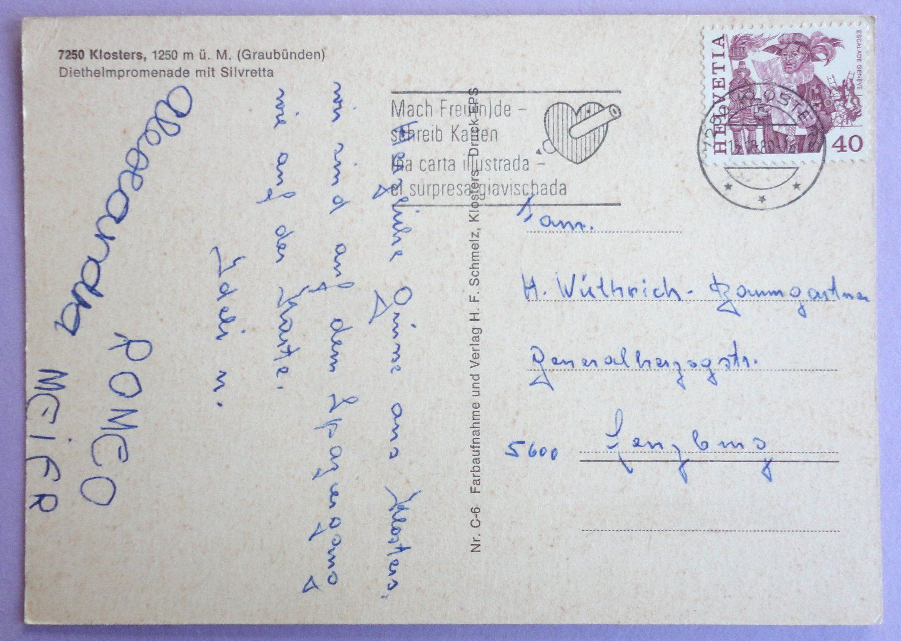 Ansichtskarten: Klosters, Diethelmpromenade mit Silvretta – Defekt aus Fétigny von Billy2miny 1